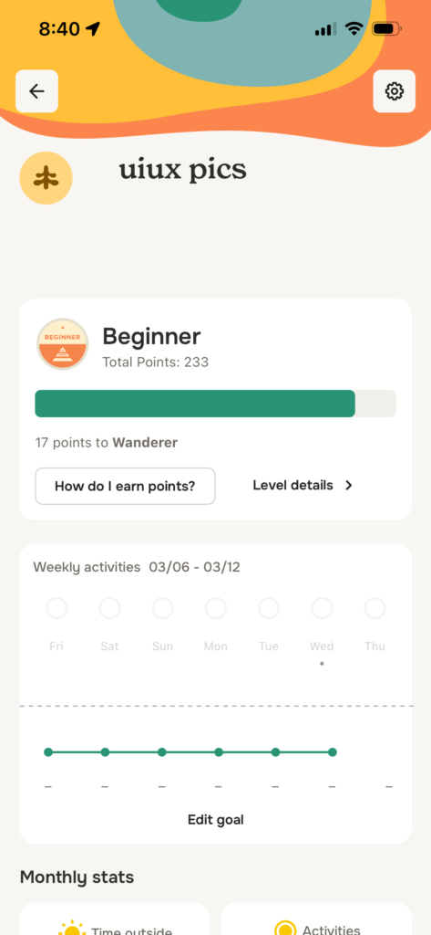 User points and activity summary in the Outbound app.